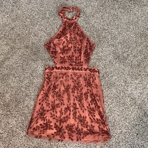 Elegant Sequin Halter Dress in Pink